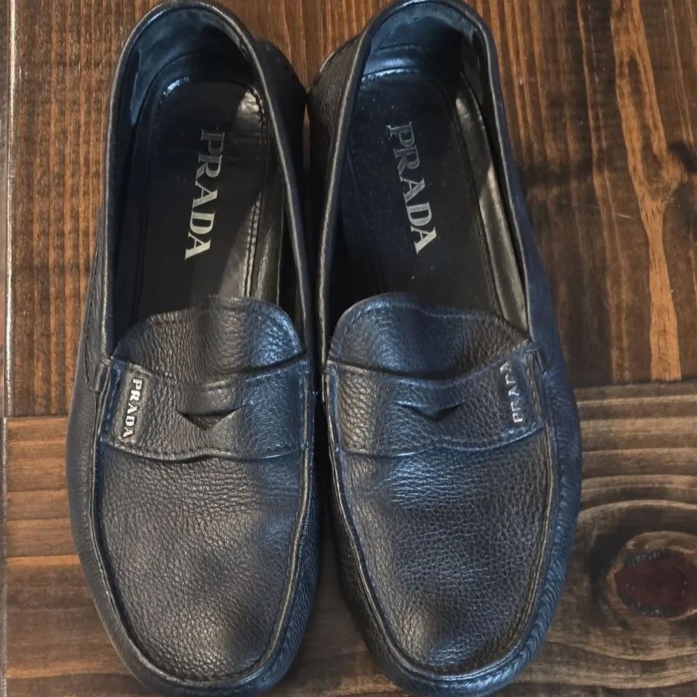 Prada Men's Textured Black Slip-On Loafers Shoes